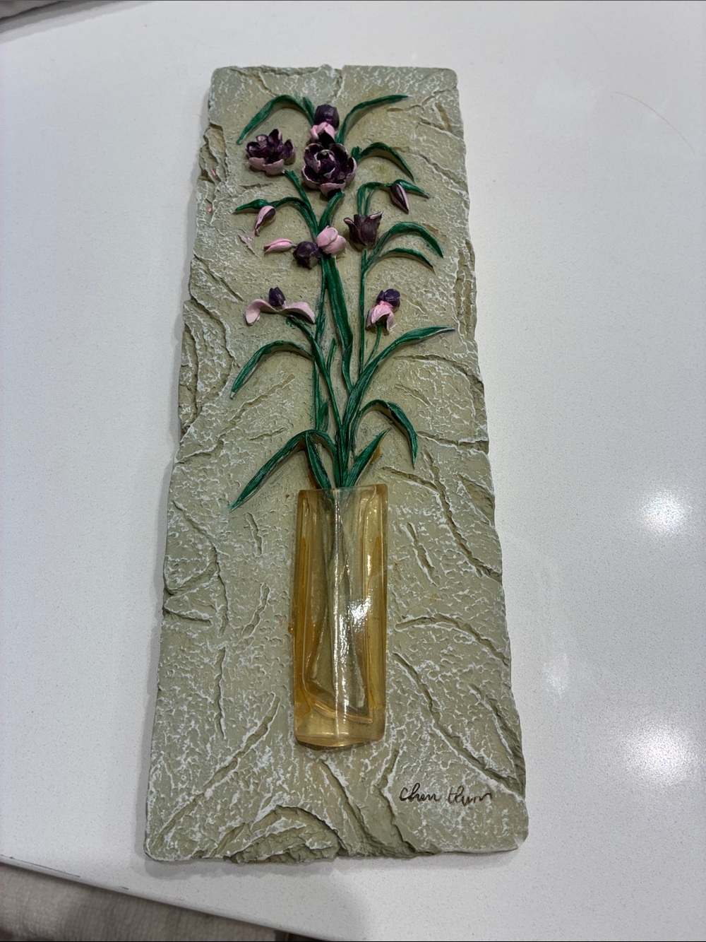 Cheri Blum Floral Wall Plaque with Pink & Purple Flowers
